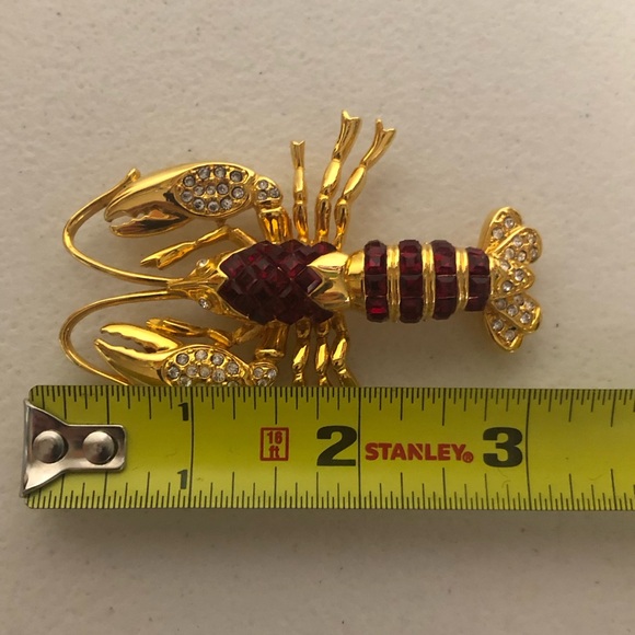 Nolan Miller Red Ruby Lobster Brooch Pin Crystal Rhinestones - Picture 9 of 9